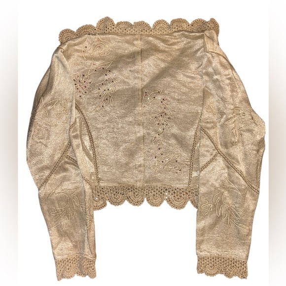Tan Blazer with Ornate Embroidery and Scalloped Edges - Picture 2 of 3